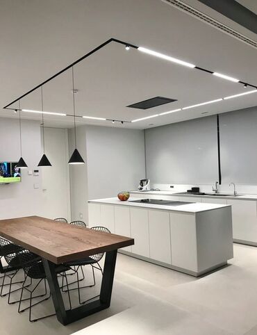 Потолочные работы: Натяжные потолки с трековыми светильниками Парящие потолки Теневые — 8