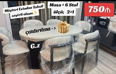 karta: Masa + 6 stul dəsti Ölçü: 2 x 1 m - Oval formalı, zərif dizaynlı — 1
