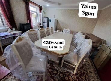 Divanlar: Qonaq otağı üçün, Yeni, Dördbucaq masa, 6 stul