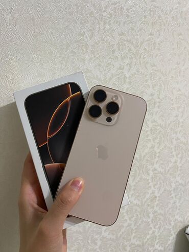 телефоны в рассрочку без процентов: IPhone 16 Pro, Колдонулган, 256 ГБ, Desert Titanium, Заряддоочу түзүлүш, Каптама, Куту