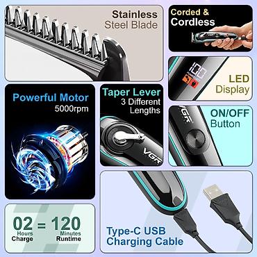 epil: Saqqal üçün trimmer VGR 075 Cord Cordles 500mAh Metal Blades — 2