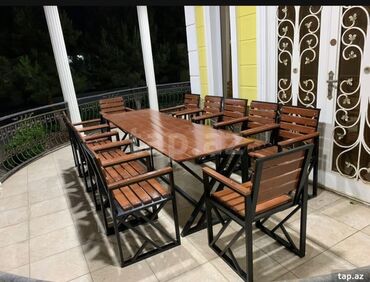 kafe üçün stol stul: Yeni, Dördbucaq masa, 10 stul, Açılmayan, Stullar ilə, Taxta, Azərbaycan