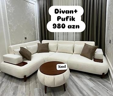 ucuz taxd: Divan + pufik dəsti - Modern L formalı yumşaq divan və uyğun pufik - — 1