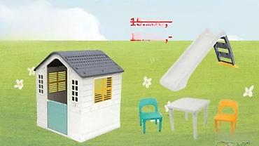 namestaj m: Set za dvorište za decu – kućica, tobogan i baštenski sto sa 2 — 2