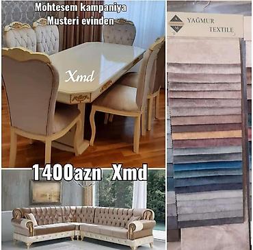 Divan və masa dəstləri: Klassik üslubda mebel dəsti - Yemək masası və 6 stul: Bej-krem rəng — 1