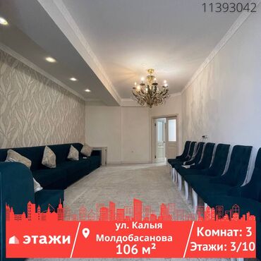 квартира медерова: 3 бөлмө, 106 кв. м, Элитка, 3 кабат, Евроремонт