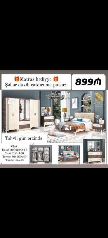 Yataq otağı dəstləri: 2 təknəfərlik çarpayı, Komod, Termo, Tumba, Türkiyə, Yeni — 8