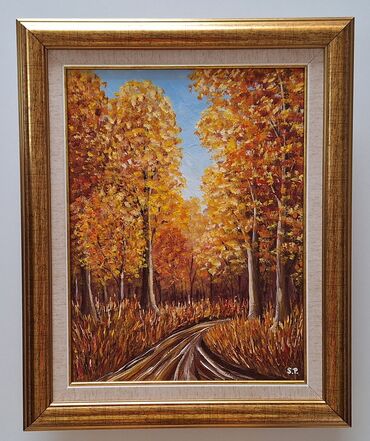 Ulje na lesonitu Zlatna jesen, prelepo umetnicko delo. Slika je