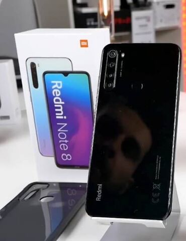 xiaomi telefonları: Xiaomi Redmi Note 8, 64 GB, rəng - Qara, 
 Düyməli, Barmaq izi, Face ID