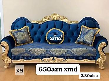 Məhsul: Klassik üslubda zərif divan - Rəng: Kral mavisi, qızılı dekor