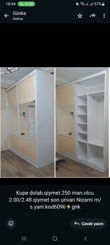 Seyflər: Kupe dolab.qiymet 250 man.olcu 2.00/2.48.qiymet son.unvan Nizami