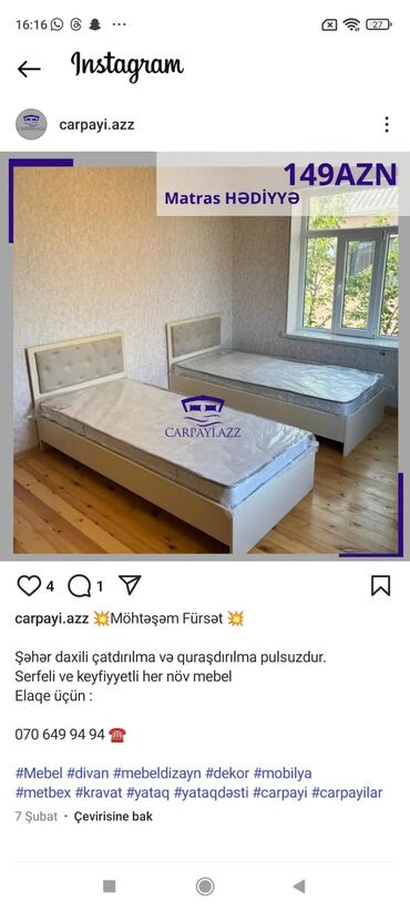 Çarpayılar: Bütün çarpayılar endirimde çatdırılma quraşdırılma ödenişsizdir reng — 7