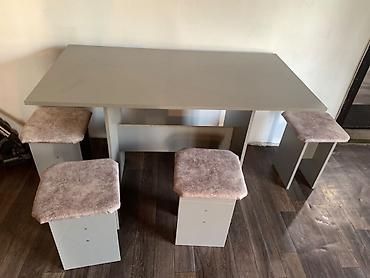 study table: Кухонный комплект: прямоугольный стол + 4 табурета - Цвет: серый — 1