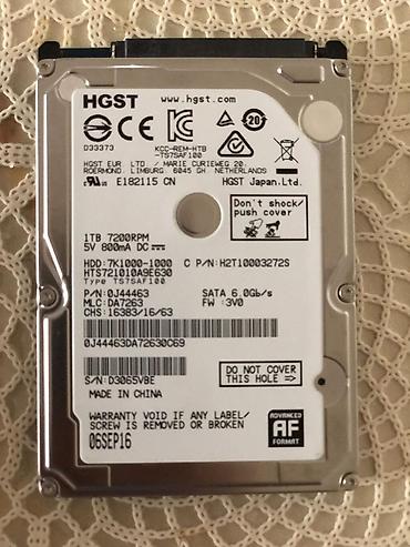 xarici sert disk: HGST 1TB 2.5" HDD – 7200 RPM, SATA 6.0Gb/s - Model: HGST 7K1000-1000 — 1