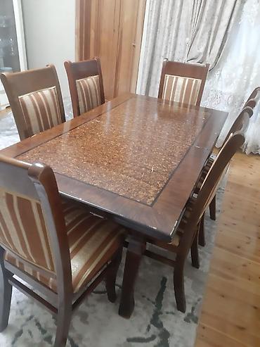 islenmis masa: Qonaq otağı üçün, İşlənmiş, Açılan, Dördbucaq masa, 6 stul — 1
