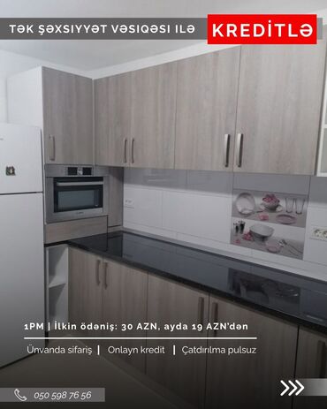 Sifarişlə mətbəx mebeli: Sifarişlə mətbəx dəsti, Özü çəkən petlələr, Sadə laminat, Kredit var, Pulsuz çatdırılma — 13