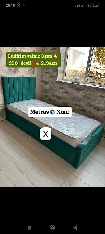 Çarpayılar: Tək nəfərlik çarpayı – yumşaq məxməri parça ilə üzlənmiş, dik şaquli — 1