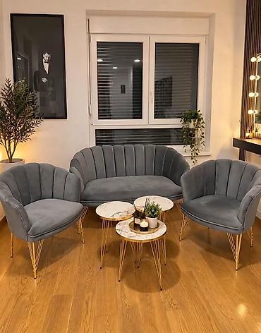 namestaj ada: Set klub garnitura – 3 dela (sofa + 2 fotelje) - Dizajn: školjkasta — 1