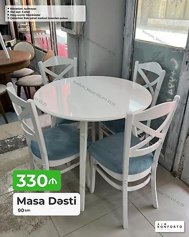 plastik stullar: Masa Dəsti – 90 sm • Dairəvi, açılmayan masa • 4 ədəd stul daxil — 1