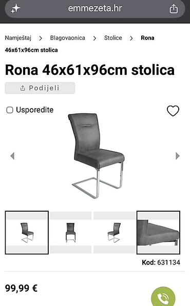 dvosed mojca forma ideale: **Rona stolica 46x61x96 cm** Elegantna trpezarijska stolica modernog — 1