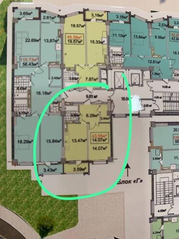 недостроенные дома: 1 комната, 44 м², Элитка, 6 этаж, ПСО (под самоотделку)