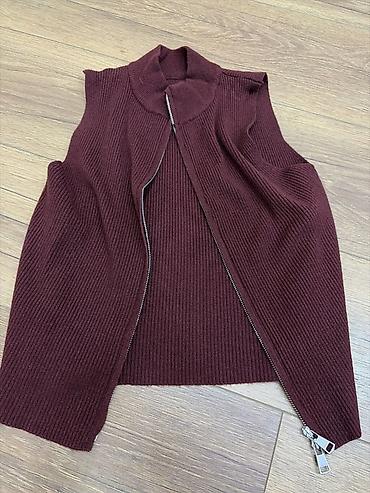 usta geyimi: Bordo rəngli trikotaj jilet - Material: qalın, elastik, ribli — 3