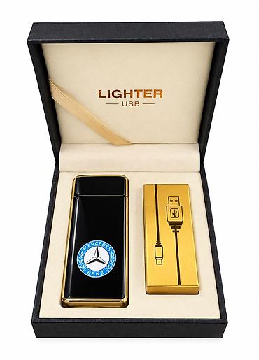 toy dekor: Mercedes-Benz loqolu USB elektrik alışqanı — qara-qızılı, qutuda USB — 2