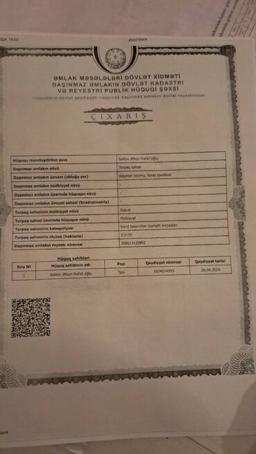 продать квартиру в баку: Mülkiyyətçi, Kupça (Çıxarış)