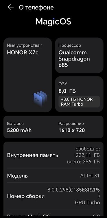 honor 8 s: Honor X7c, 256 GB, rəng - Qara, Sensor, Barmaq izi, İki sim kartlı — 3