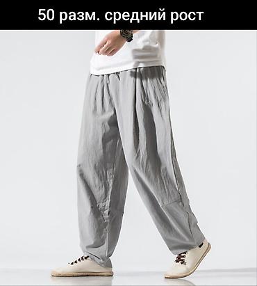 льняные штаны: Мужские прямые льняные брюки на лето в 3-х расцв: белый, чёрный, серый — 5