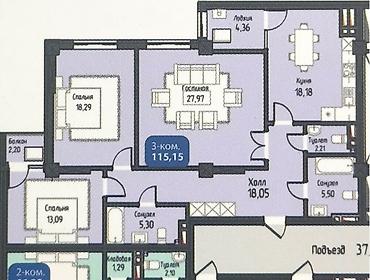 Продажа квартир: 3 комнаты, 115 м², Элитка, 12 этаж, Готовая ПСО (под самоотделку) — 2