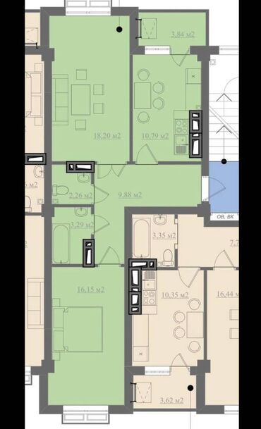 южные микрорайоны: 2 комнаты, 64 м², Элитка, 4 этаж, ПСО (под самоотделку)