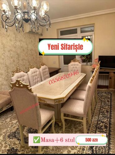 Sifarişlə masa və oturacaq dəstləri: Dördbucaq masa, Qonaq otağı üçün, 6 nəfər, Açılmayan, Azərbaycan, Zəmanətli — 4