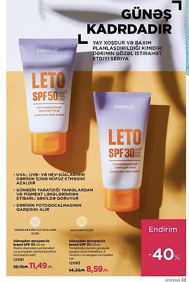 Faberlic LETO günəşdən qoruyucu üz kremi – SPF50 və SPF30 Məhsulun lalafo.az -da Faberlic LETO günəşdən qoruyucu üz kremi – SPF50 və SPF30 Məhsulun
