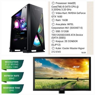 Monitorlar: Gaming PC + Monitor paketi Komputer: - Prosessor: Intel Core i5‑3470