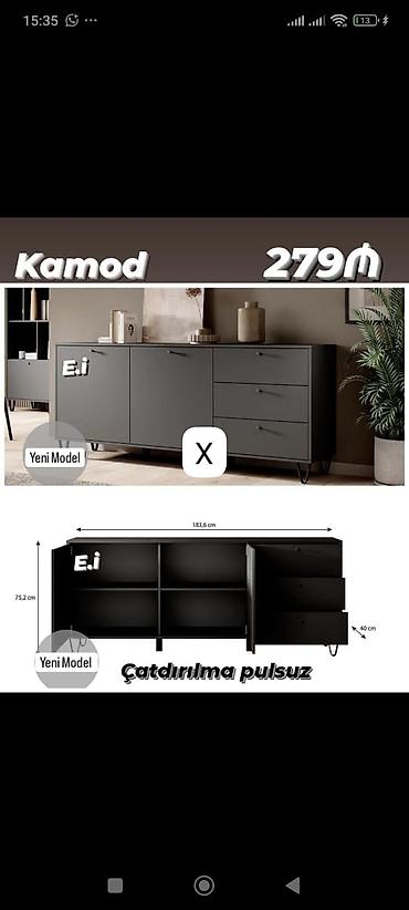 Kamod – Yeni model - Rəng: tünd boz/qaranlıq qrafit - Ölçülər lalafo.az -da Kamod – Yeni model - Rəng: tünd boz/qaranlıq qrafit - Ölçülər