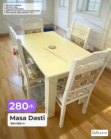 Masa Dəsti – 90×160 sm - Dəst: 1 masa + 6 stul - Mexanizm: açılmayan lalafo.az -da Masa Dəsti – 90×160 sm - Dəst: 1 masa + 6 stul - Mexanizm: açılmayan