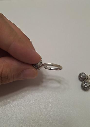 Серебряные кольца: Комплект украшений: серьги‑гвоздики и кольцо в едином дизайне. Серебро — 2