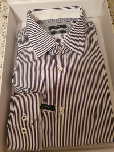 köynek modelleri: Рубашка Hugo Boss, XL (EU 42), цвет - Серый