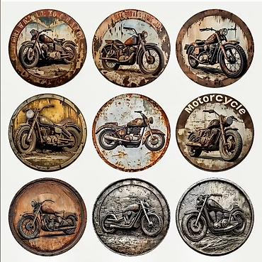 perde aksesuar: Retro motosiklet temalı dairəvi altlıqlar (koasterlər) – 9 ədəd dəst — 1