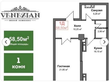 продаю 1ком кв: 1 комната, 58 м², Элитка, 15 этаж, ПСО (под самоотделку)