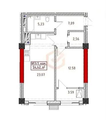 Курулуп жатат, Элитка, 1 бөлмө, 56 м²