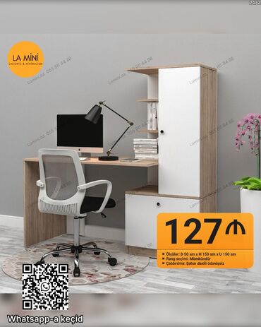 изготовление значков на заказ: LA MİNİ – Laconic & Minimalism iş masası və şkaflı kitablıq dəsti