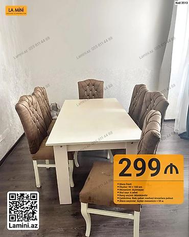 Masa dəsti – Kod: 3513 - Dəst: 1 masa + 6 stul - Ölçülər: masa 90 ×