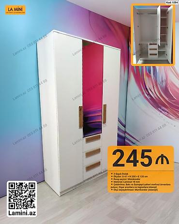 Mebel: 3 qapılı geyim dolabı – Kod: 1094 - Ölçülər: D 47 × H 200 × E 120 sm — 1