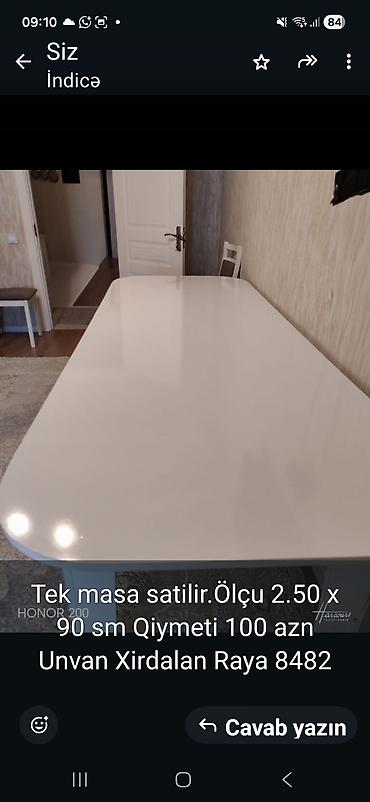 xirdalan salon: Ağ rəngli masa - Ölçü: 2.50 m x 90 sm - Forma: yumşaq bucaqlı — 1