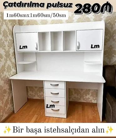 ofis mebel: Ağ rəngli funksional iş masası Ölçülər: 1m60sm x 1m60sm x 50sm — 1