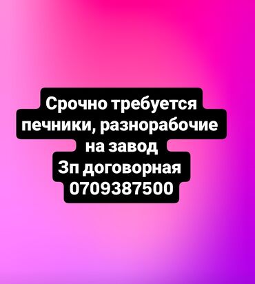 работа рынок: Срочно требуется печники, разнорабочие 
 на завод 
Зп договорная