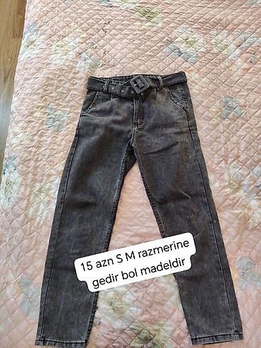 Qadın üçün geniş model cins şalvar - Rəng: tünd boz/yuylmuş effektli lalafo.az -da Qadın üçün geniş model cins şalvar - Rəng: tünd boz/yuylmuş effektli