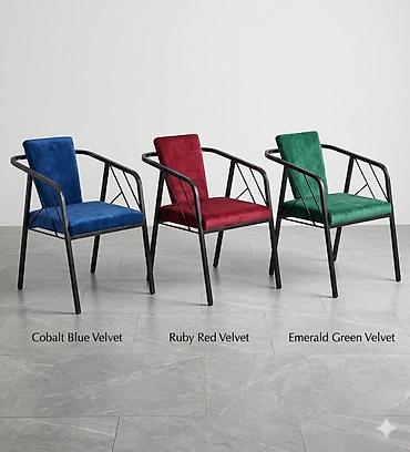 Kreslolar: Velvet oturacaqlı metal kreslo - Material: yumşaq velvet parça — 2